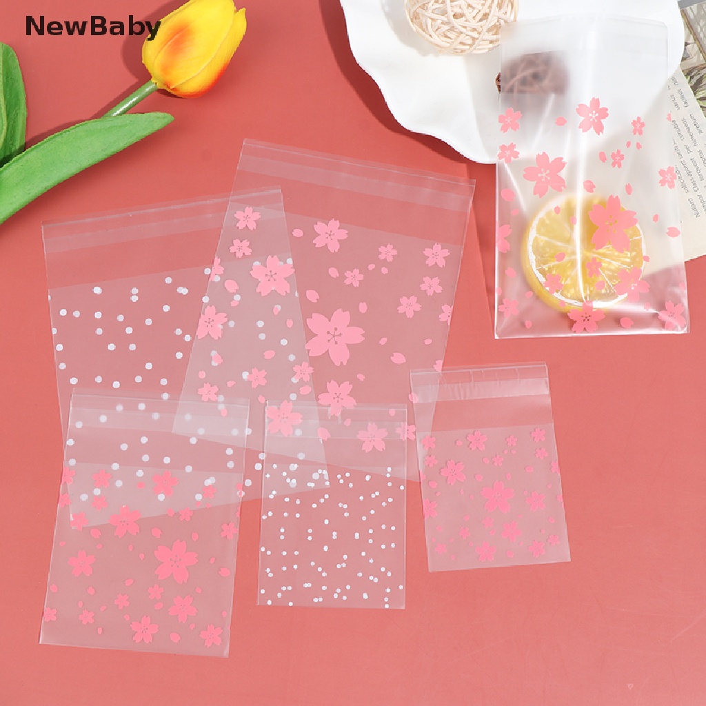 100pcs / Set Kantong Plastik Motif Polkadot / Bunga Sakura Untuk Tempat Kue / Permen