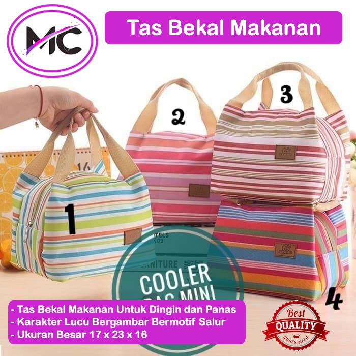 Tas Bekal Makanan Lunch Bag Besar Tahan Panas Anak Dewasa Motif Salur Murah Kotak Tempat Penyimpanan Peralatan Makan Coller Bag