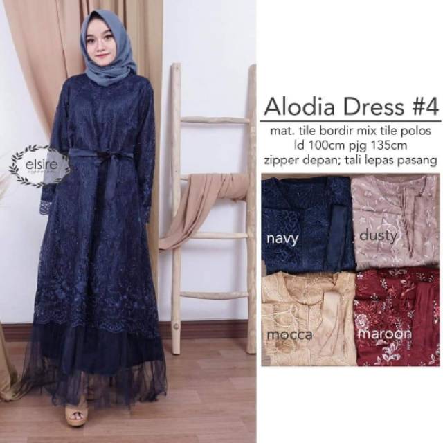 Alodia Dress Tile Dress Brukat Jumbo Dress Kondangan Party Dress Pesta LD 100 - 110