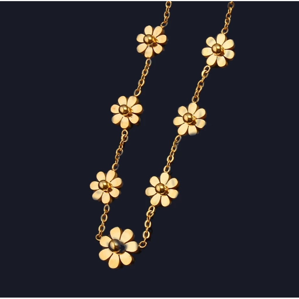 Kalung Titanium Aksen 7 Bunga Warna Rose Gold dan Gold
