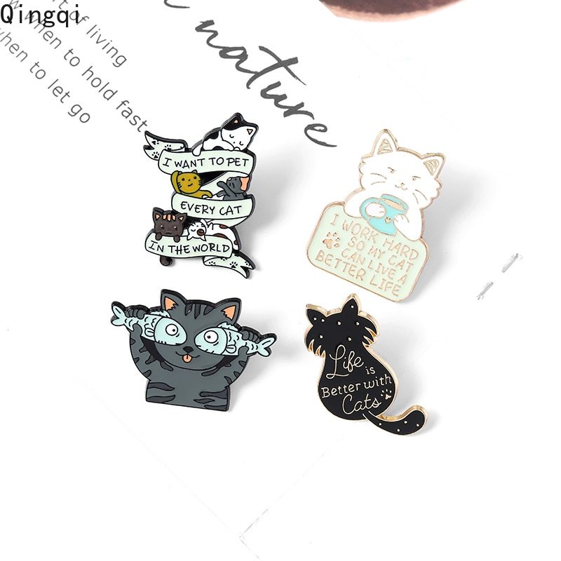 Bros Pin Enamel Bentuk Kucing Ikan Kopi Untuk Hadiah Anak