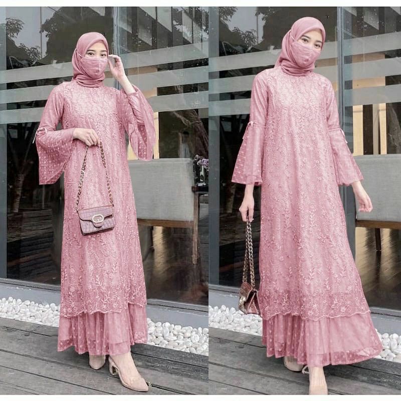 °Baru° Elika Maxi Brukat Full Premium / Gamis Pesta Remaja Dewasa Wanita Kekinian / Dress Kondangan Jumbo Seragam