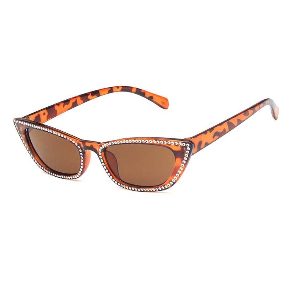 Mxbeauty Kacamata Hitam Mata Kucing Warna-Warni Eropa Dan Amerika Anti-UV Motif Leopard Imitasi Berlian Bingkai Kecil Eyewear