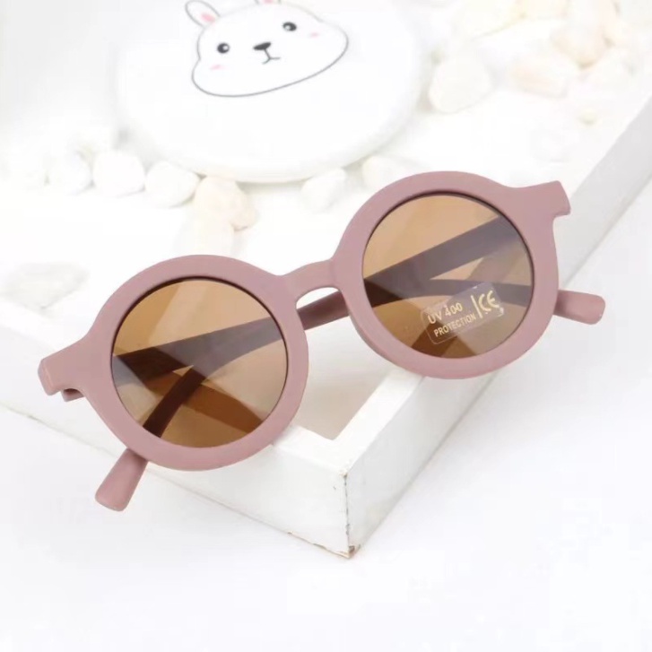 Kacamata Anak Sunglasses Bayi Balita Kids Baby Cute Anti UV Ootd Fashion Gaya Retro Bulat Fashion Anak Cowok Cewek-BROWN