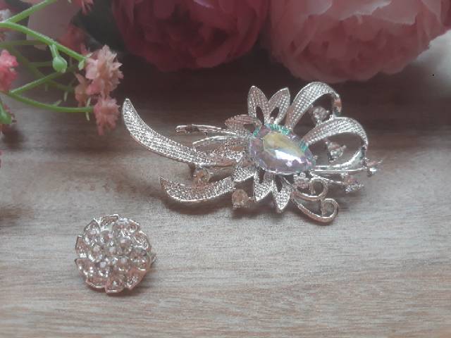 [BONUS BROS KECIL] Bross bunga Kristal Zircon Mewah Brooch Import Peniti Jilbab Bros Hijab