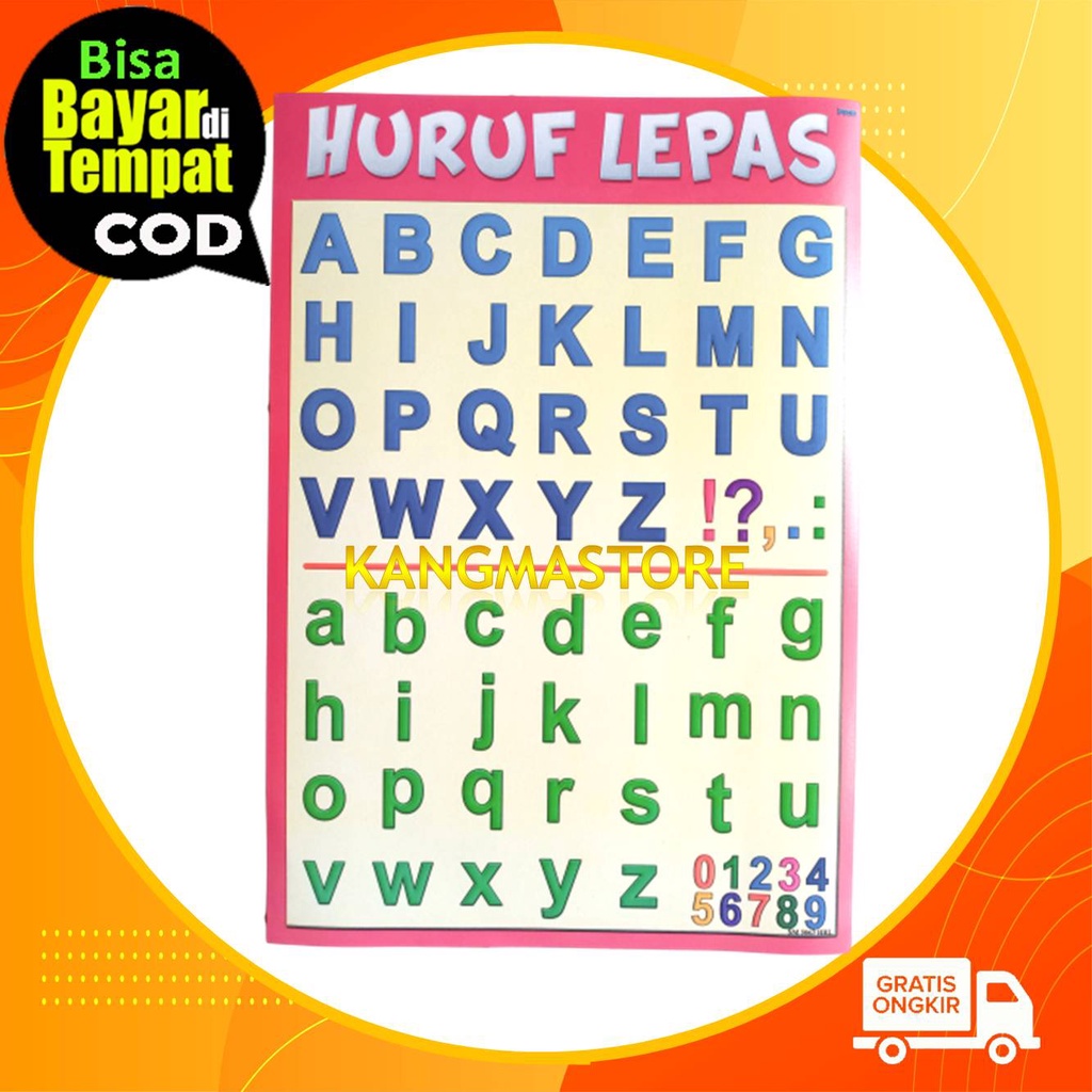 Poster Edukasi Anak Balita Huruf Lepas Abjad Angka Hijaiyah Hewan Buah Sayur Transportasi Termurah
