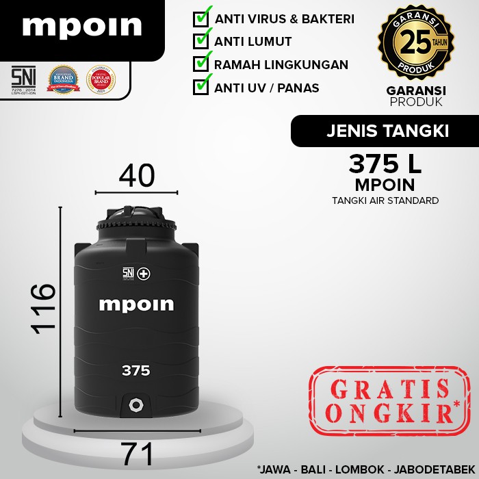 Tangki Air Mpoin Plus 375 L Toren Tandon Anti  Bakteri Anti  