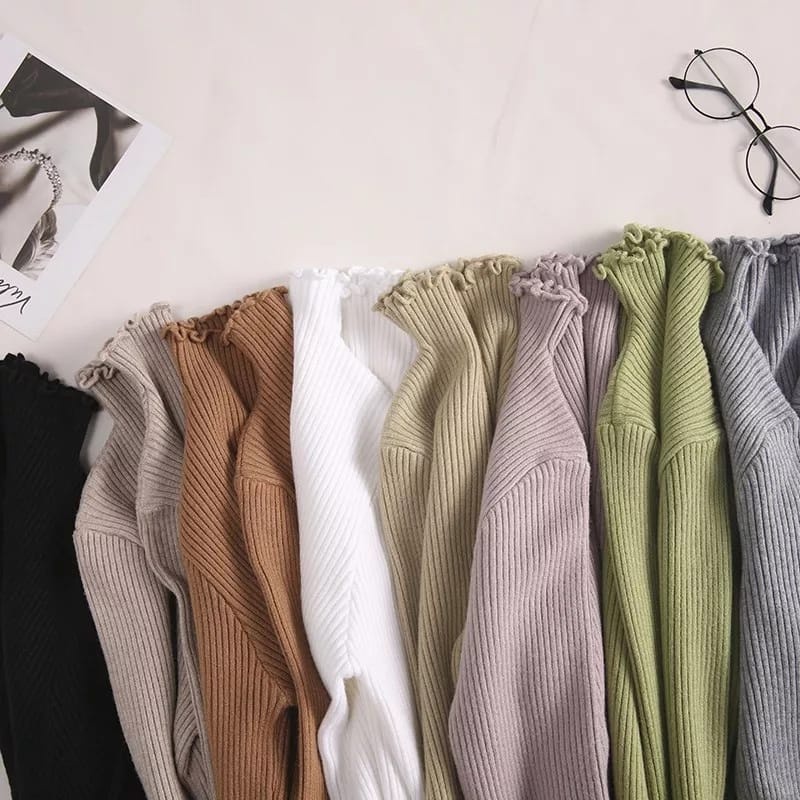 Sweater Rajut Turtleneck Kriwil Lengan Panjang Curly Tabita Atasan Wanita