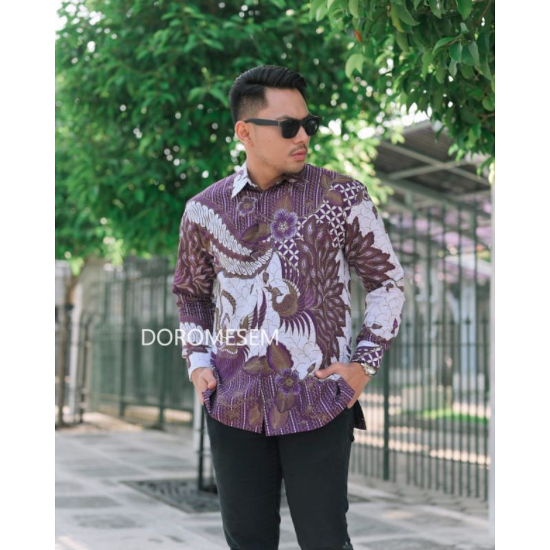 KEMEJA BATIK PREMIUM WARNA UNGU BATIK PREMIUM PRIA MERAKPRABU BAHAN KATUN FURING LENGAN PANJANG