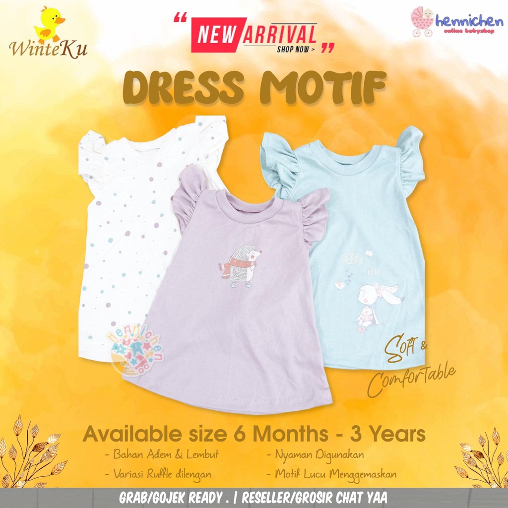 Winteku Simple Casual Ruffle Dress Anak Perempuan Dress Pendek Anak Girl