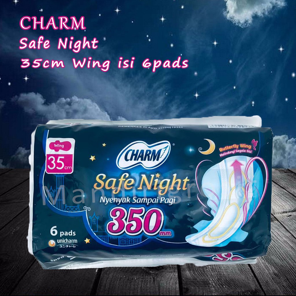 Pembalut Charm Safe Night * 35cm Wing * 6pads