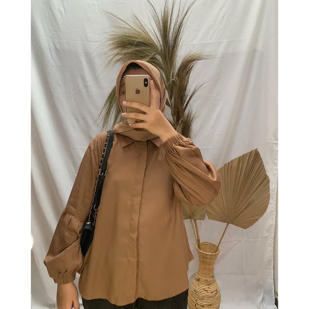 Kemeja Wanita / Amara Shirt Baju Formal Wanit Bahan Rayon Adem All Size Fit To L-COKLAT