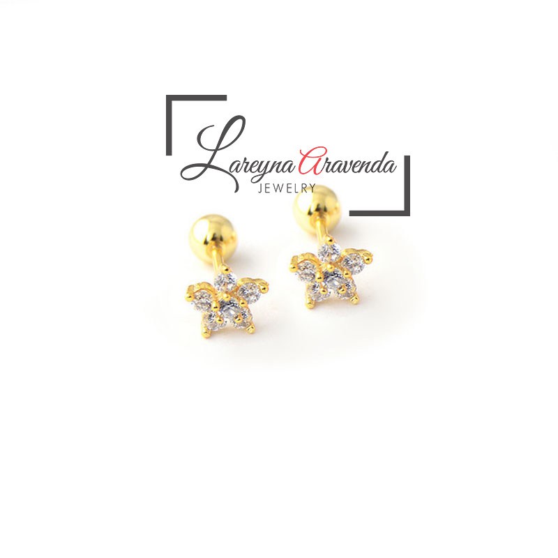 Anting Wanita Titanium Asli Bunga Crystal Kristal Zircon AAA ET004