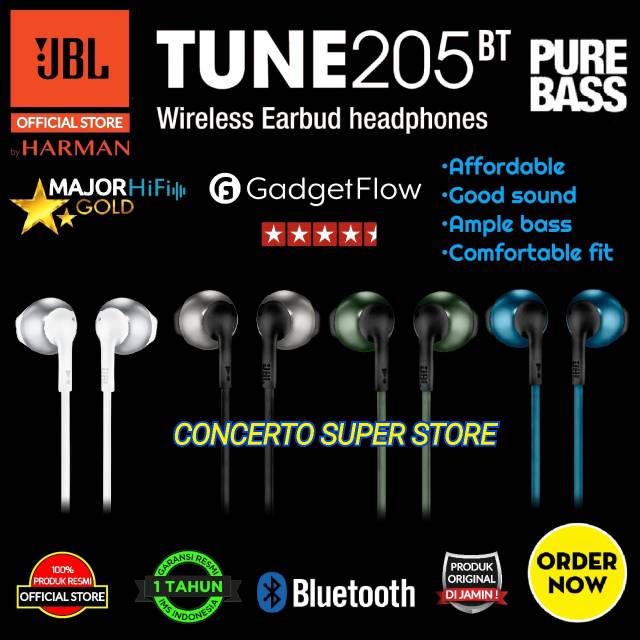 Jbl Tune 205 Bt / Tune205Bt / Tune 205Bt / T205Bt / T 205 Bt Bluetooth Earphone