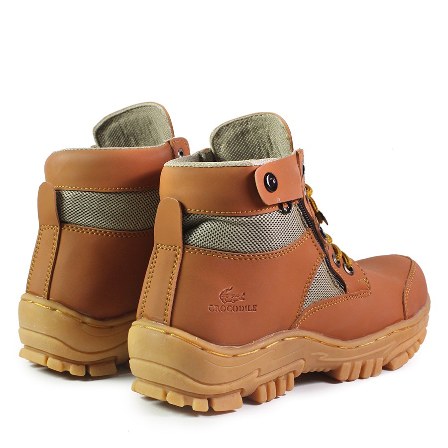 MS Shop - Sepatu Safety Boots Pria Crocodile Jointer PDL TAN Sleting Septi Bots Outdoor Tracking COD