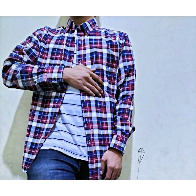 kemeja flanel uniqlo veterano original second branded