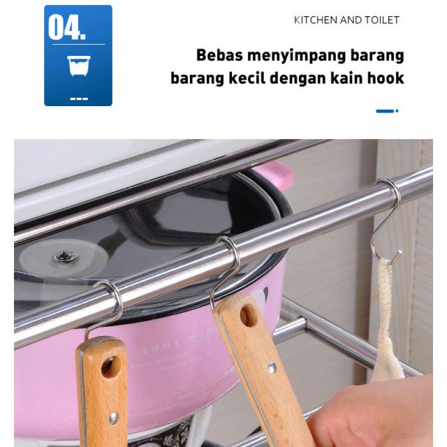 RAK PENYIMPANAN PERALATAN DAPUR MULTILAYER / RAK STAINLESS DAPUR 4 SUSUN TAHAN BERAT VD