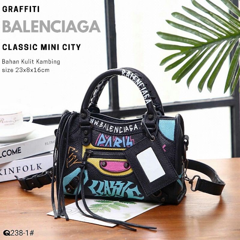 TAS BALENCIAGA CLASSIC MINI CITY GRAFFITI FASHION WANITA