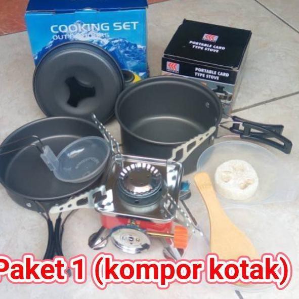 Serbuuuu.. Paket alat masak camping murah : Cooking set & Kompor gunung untuk 1-3 orang