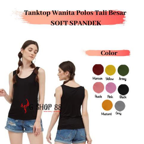 Promo Tahun Baru Tanktop Wanita Polos Tali Besar SOFT SPANDEX Singlet Kaos Dalam CEWEK - PINK