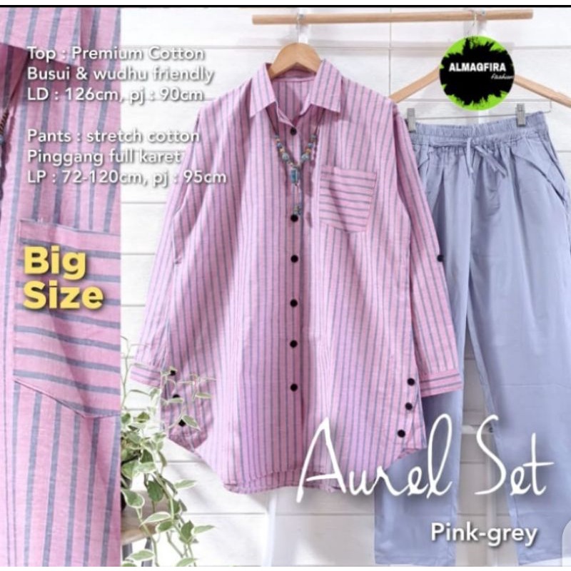 Oneset bigsize setelan jumbo tunik busui dan celana katun stretch setelan jumbo ld 126 Aurel Set