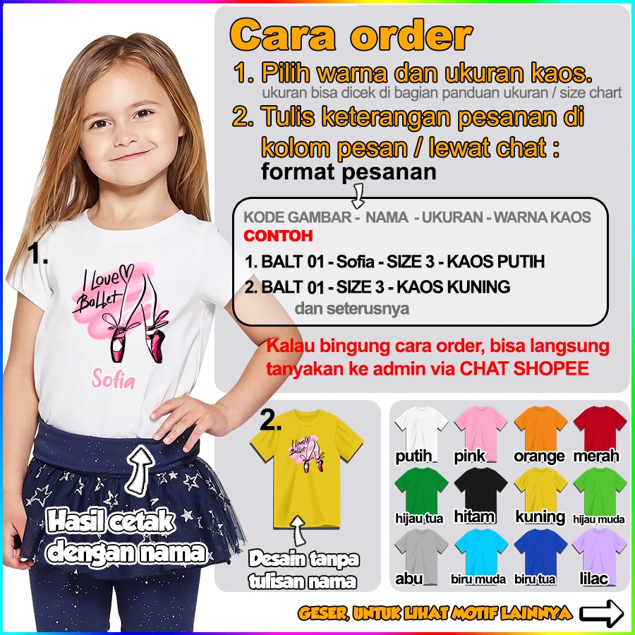 [FREE NAMA] Baju Kaos COUPLE  ANAK DAN DEWASA BALLERINA BALET