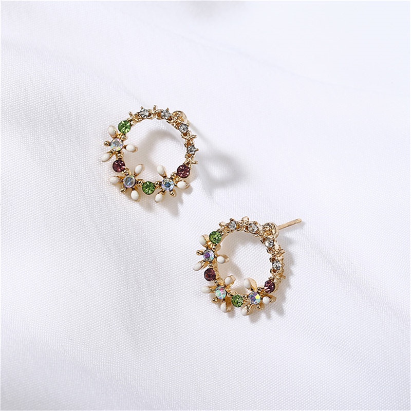 Anting Tusuk Gantung Desain Lingkaranbunga Gaya Koreasimple Untuk Wanita