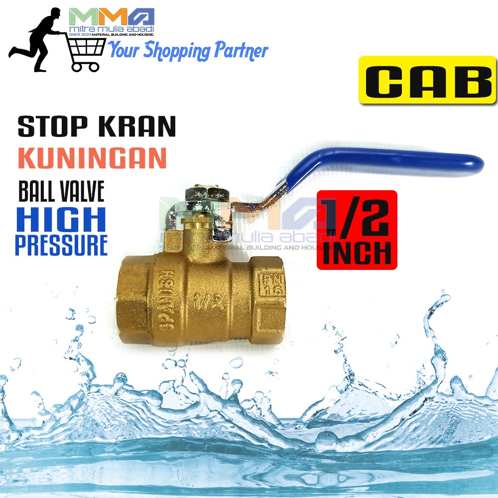 Ball Valve Kuningan ukuran 1/2 inchi - stop Kran Keran