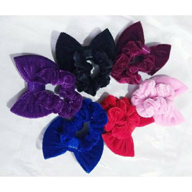 ikat rambut model pita permata bludru 6 pcs