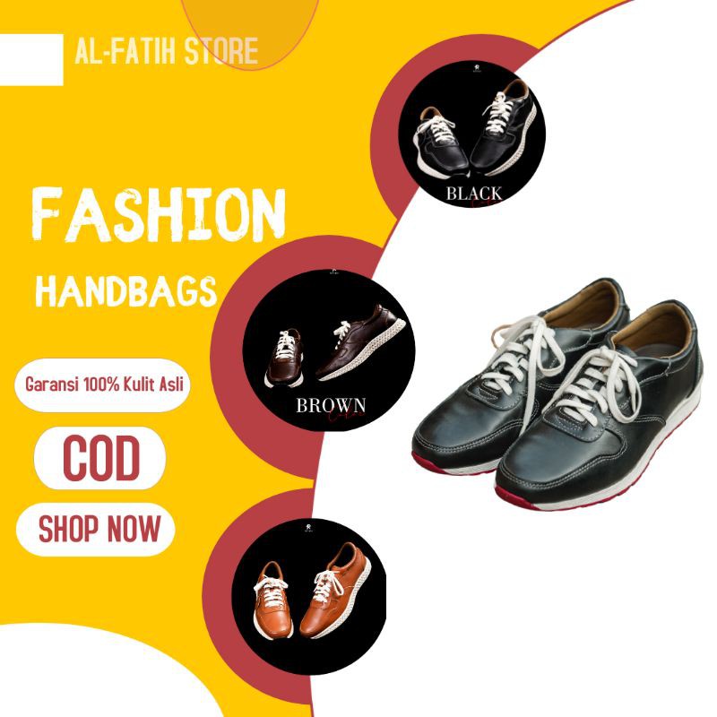 Sepatu Olahraga Pria Kulit Asli Reven Trum Shoes Sepatu Kulit Cowok Original