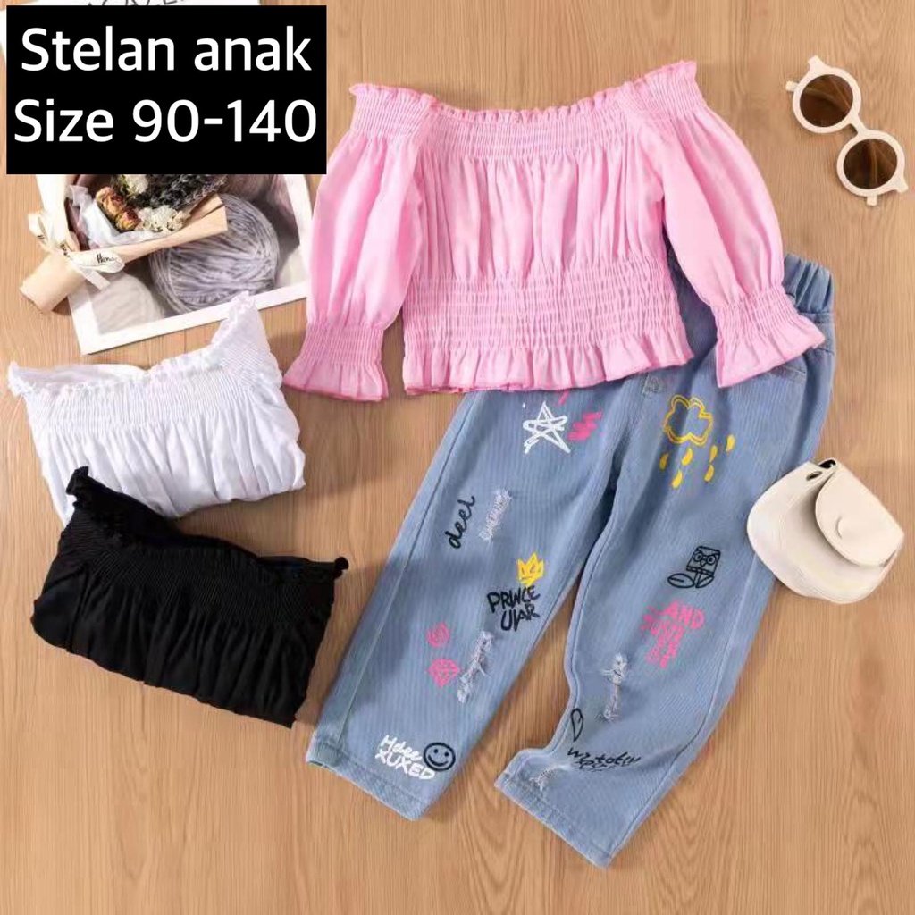 (LOLI-JKT) BS-233 SET ANAK CEWEK MODEL AND JUST FRDE CELANA JEANS SIZE 90-140