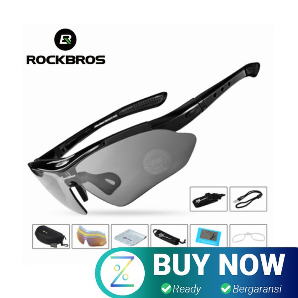 Rockbros Kacamata Sepeda Polarized dengan 5 Lensa Myopia - 0089 - Blac