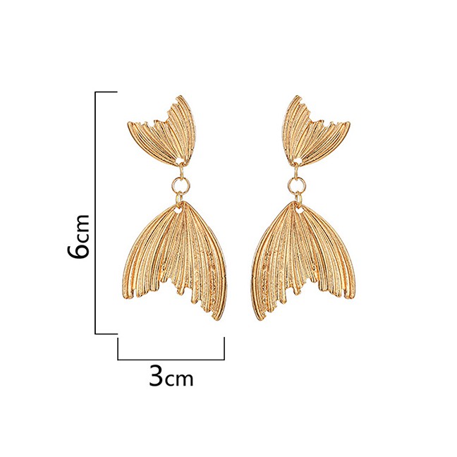 LRC Anting Tusuk Fashion Golden Alloy Mermaid Irregular Earrings K44564