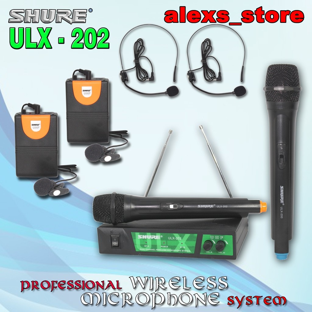 Mic Wireless ULX 202 Double Headset & Double Handle Shure - Mic Shure