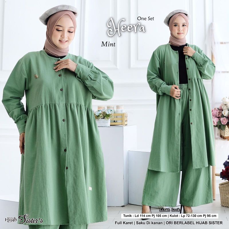 SET TUNIK + KULOT LINEN POLIS HEERA BY HIJAB SISTER