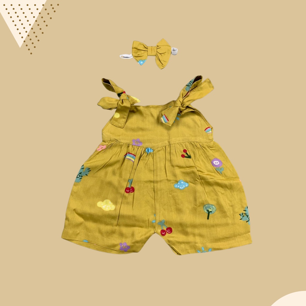 6-18 BLN JUMPSUIT BAYI TALI CHIKA BAJU BAYI PREREMPUAN FREE HEADBAND by BAJUANAKKANAYA-Mustard fruits