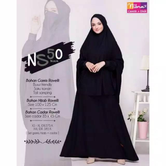NS 50 Set Gamis Syar'i Cadar Nibras Navy Tosca Maroon Hitam