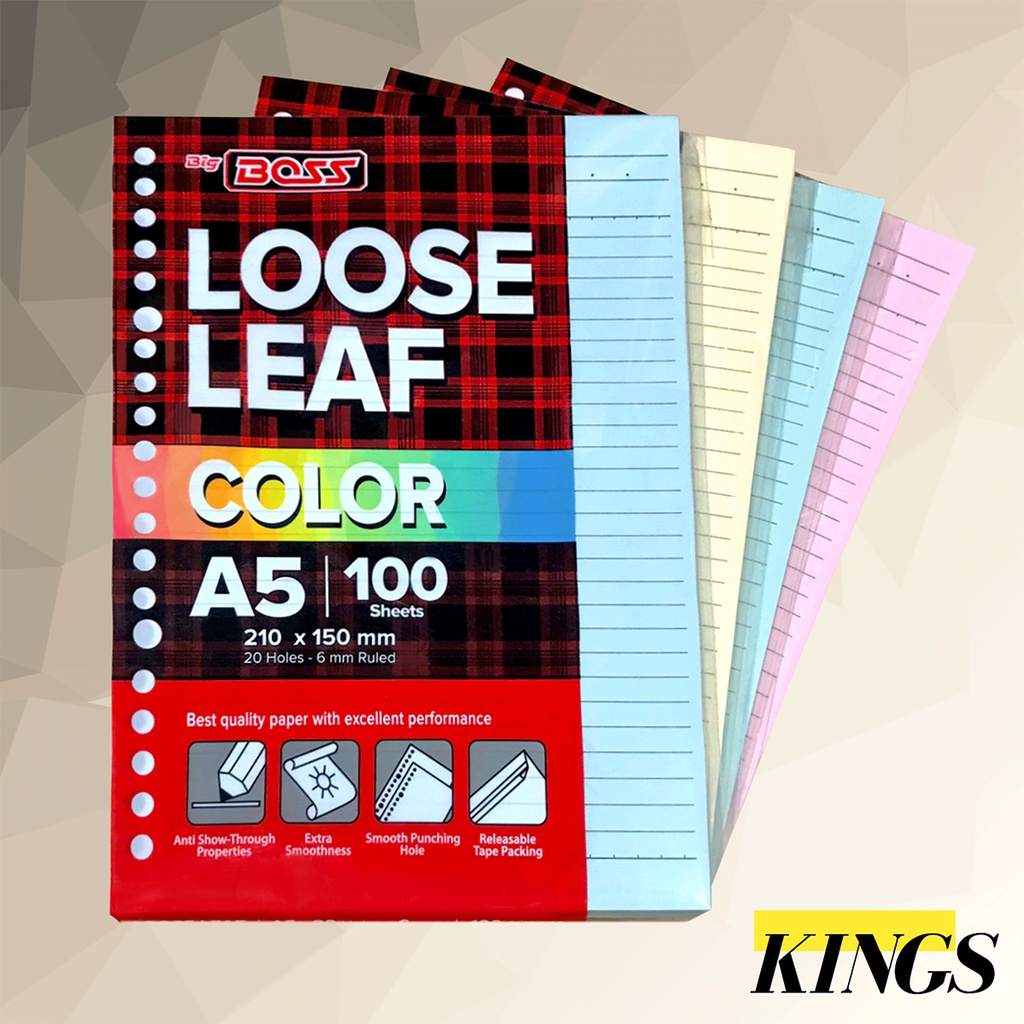 

Big Boss Loose Leaf Color / Isi Kertas File Binder Warna RBW A5 Garis Isi 100