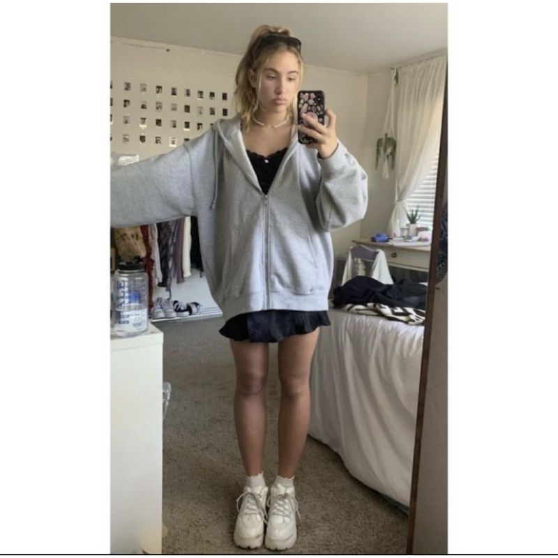 Carla Jaket zip up oversize Jaket hoodie-Grey