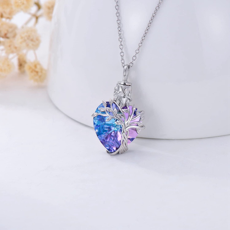 Fancyqube Kalung Desain Pohon Kehidupan Aksen Kristal Ungu Bahan Sterling Silver Untuk Wanita