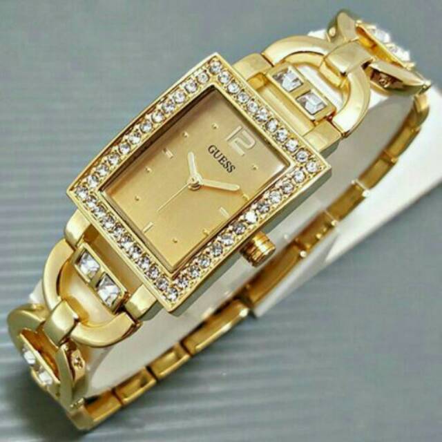 Jam tangan wanita guess gold persegi