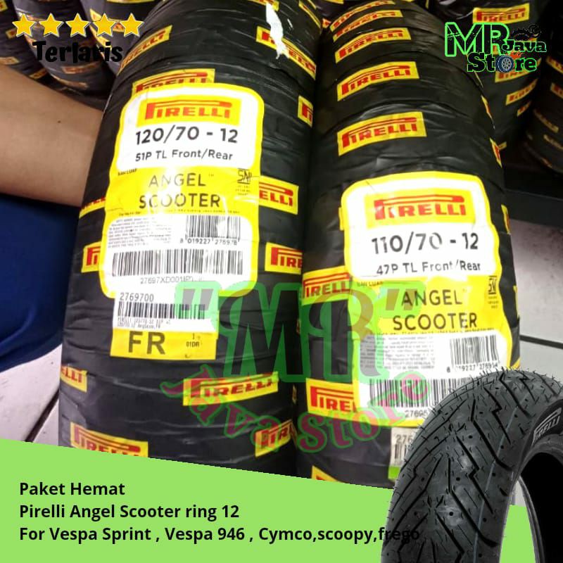 paket ban pirelli Angel Scooter 110/70 Ring 12 dan 120/70 Ring 12 For Ban vespa Sprint and Scoopy
