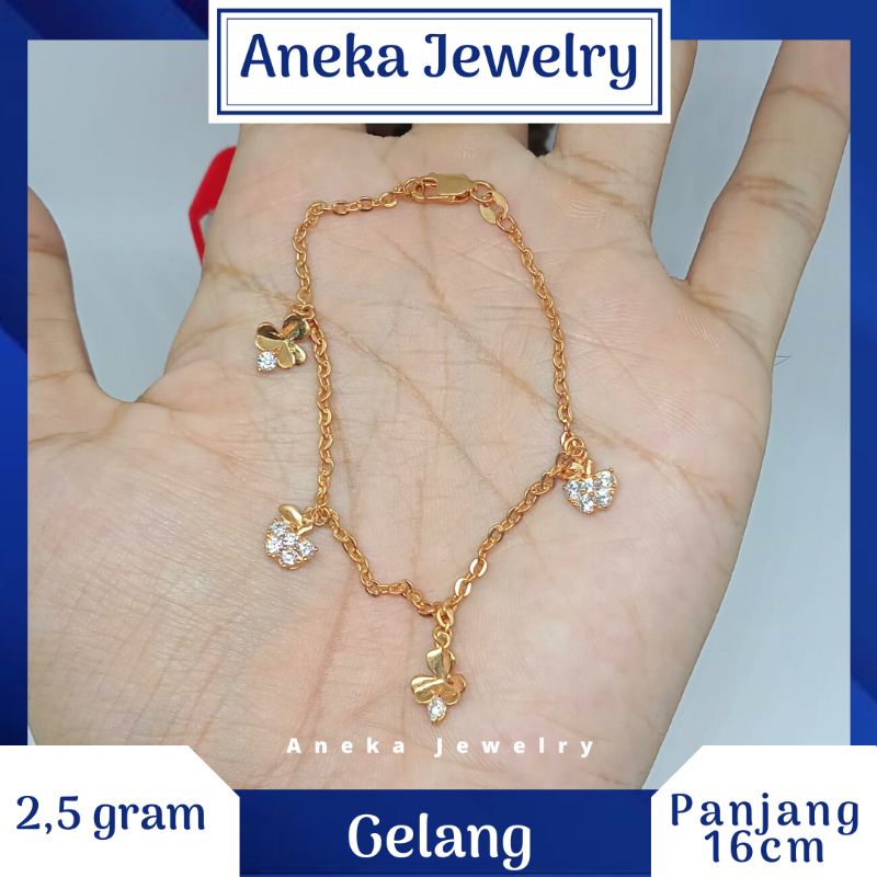 Gelang Holo Gantung Variasi Mata2, Perak 925, Lapis Emas Rosegold