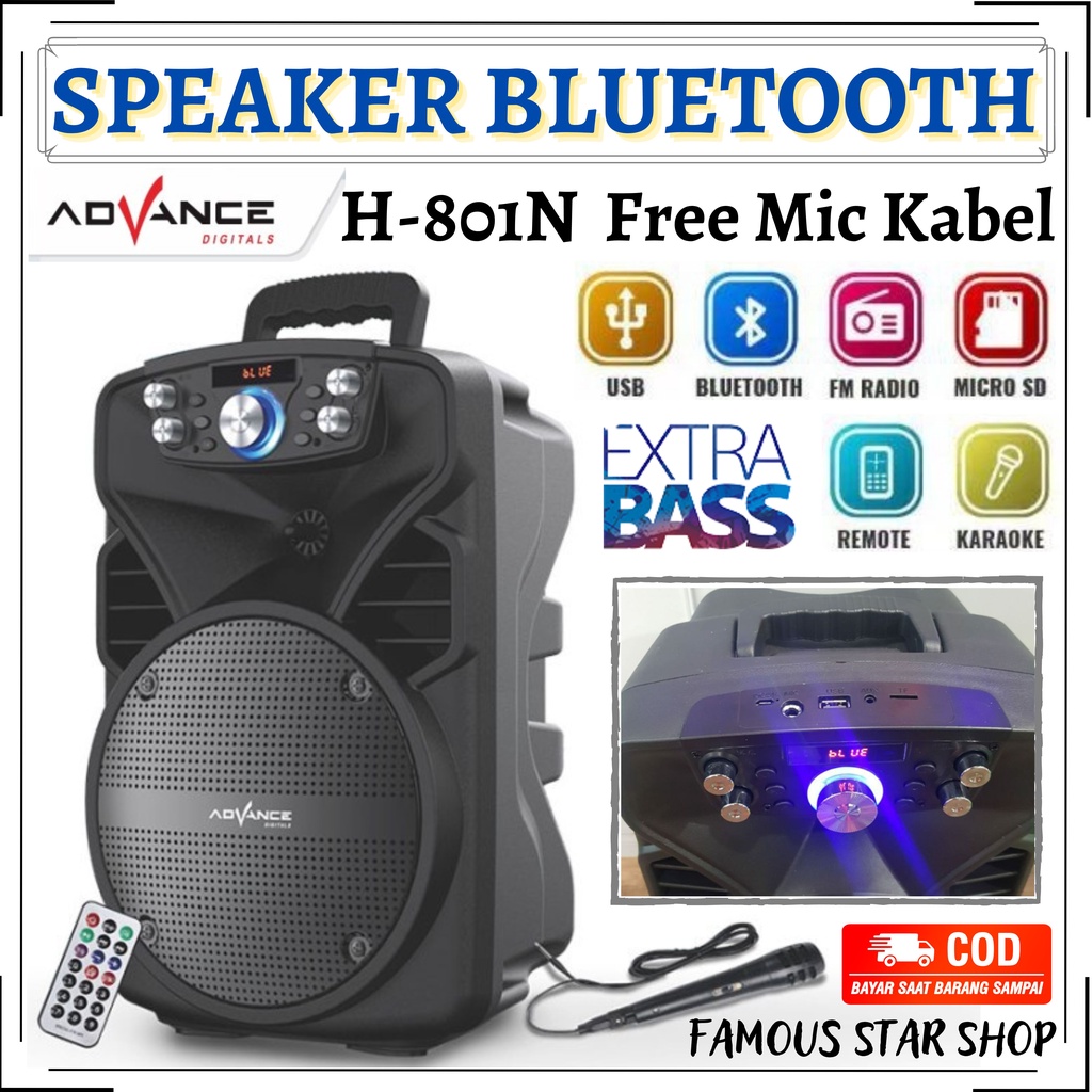 Speaker Meeting Advance bluetooth H 801N (bonus mic kabel 1pcs) Speaker bluetooth / Speaker Aktif super bass Advance H-801N - Speaker Meeting Bluetooth 8&quot; inch~FMS