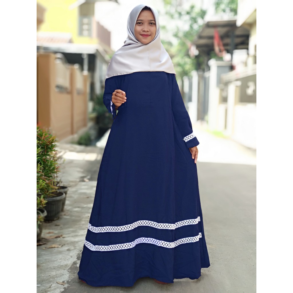 gamis wolfis renda dua bawah mayung lebar