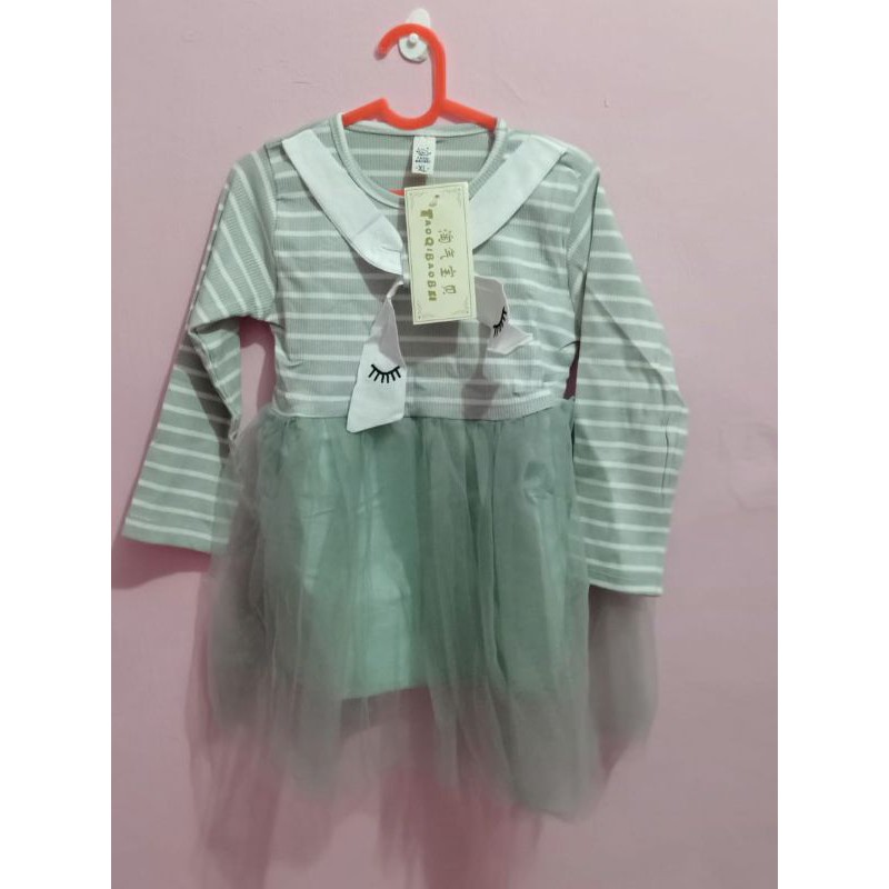 DRESS TUTU GEMES LENGAN PANJANG WARNA HIJAU MINT ANAK BAYI PEREMPUAN IMPORT SIZE 2Y