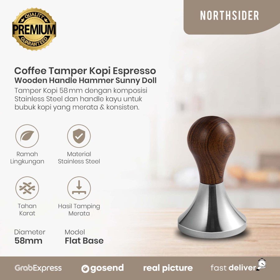 COFFEE TAMPER KOPI ESPRESSO 58mm ROSEWOOD HANDLE HAMMER SUNNY DOLL