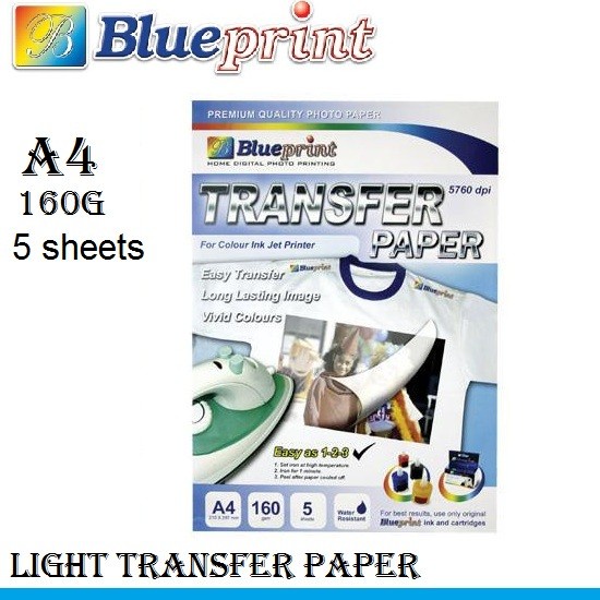 

(DISKON TERMURAH) T-Shirt Transfer Paper A4 5 lembar - Kertas Sablon Blueprint ( White )