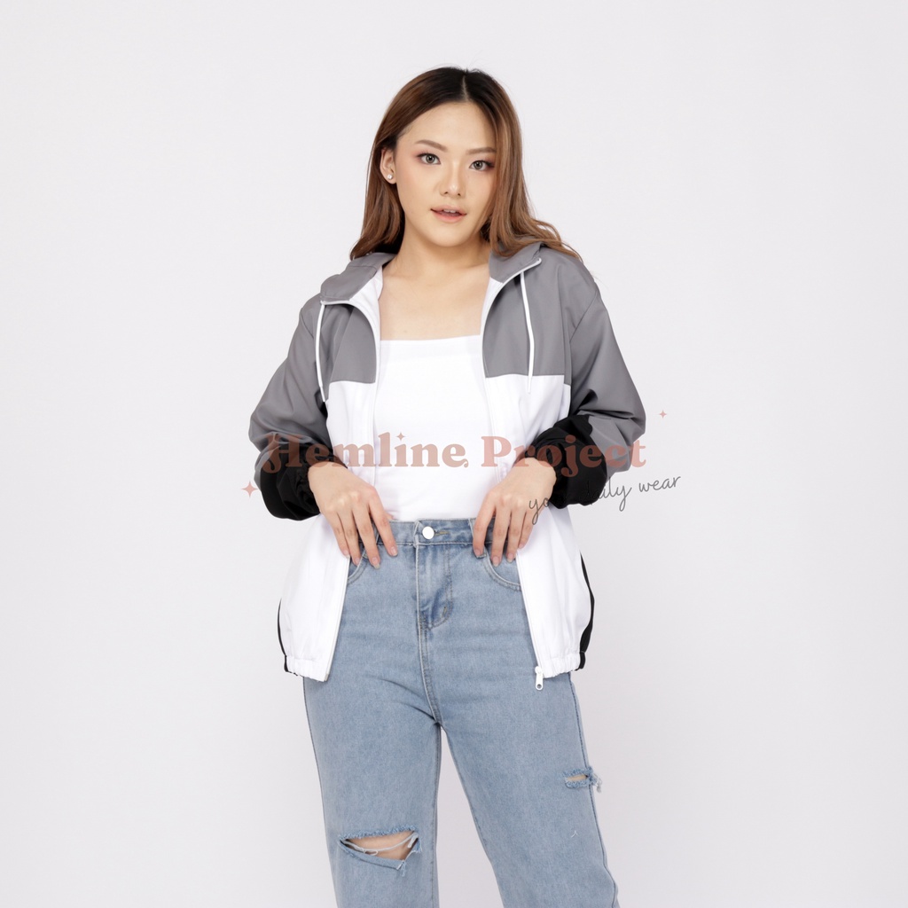 Anais Jaket Grey - Jaket Parasut Hoodie Wanita