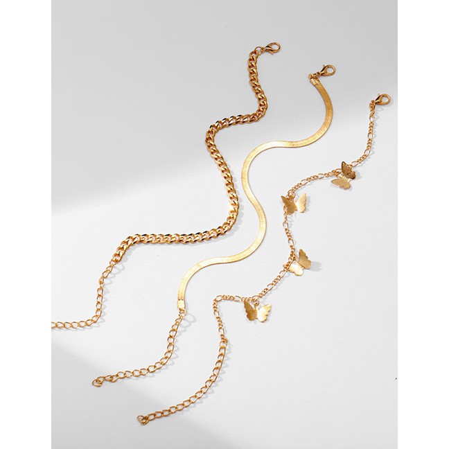 LRC Gelang Kaki Fashion Golden Butterfly Alloy Chain Multilayer Anklet K76569